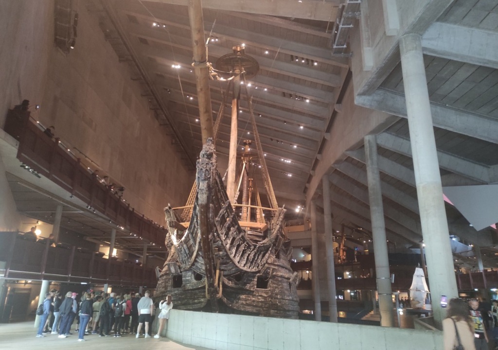 A front-on view of the ship within the museum.