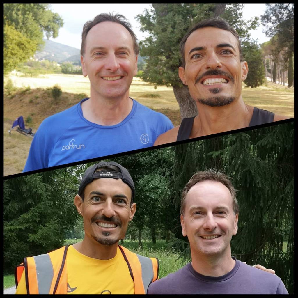 Luigi and me, pictured at two different parkrun events on consecutive weeks - we hadn't arranged to meet.